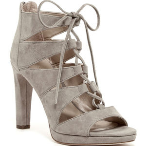 Grey "Rajah" Sharkskin Suede Platform Sandals Pump